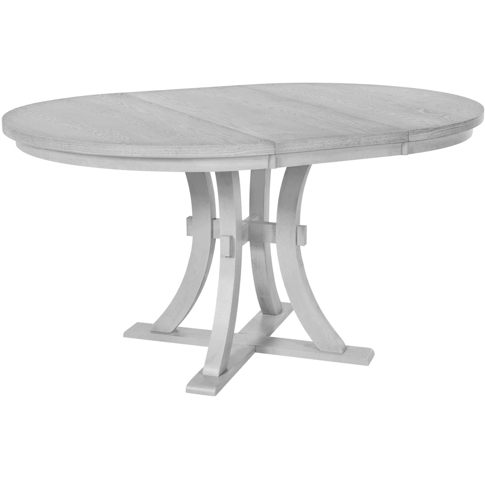 5 Piece Rustic Round Pedestal Extendable Dining Table Set With 15.7" Removable Leaf And Simple Dining Chirs For Small Places, Gray Gray Wood Dining Room Extendable Rubberwood Oval Dining Table With Chair Wood Wood Gray Seats 4 Removable Leaf Farmhouse