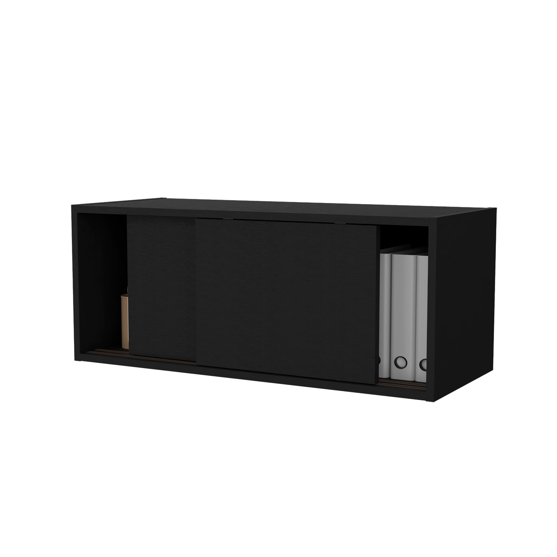 Anegam Floating Cabinet With Sliding Door, Black Wall Mounted Black Office Wall Mounted Modern Particle Board Melamine