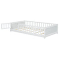 Twin Size Floor Platform Bed With Built In Book Storage Rack, Door,White Twin White American Design Pine