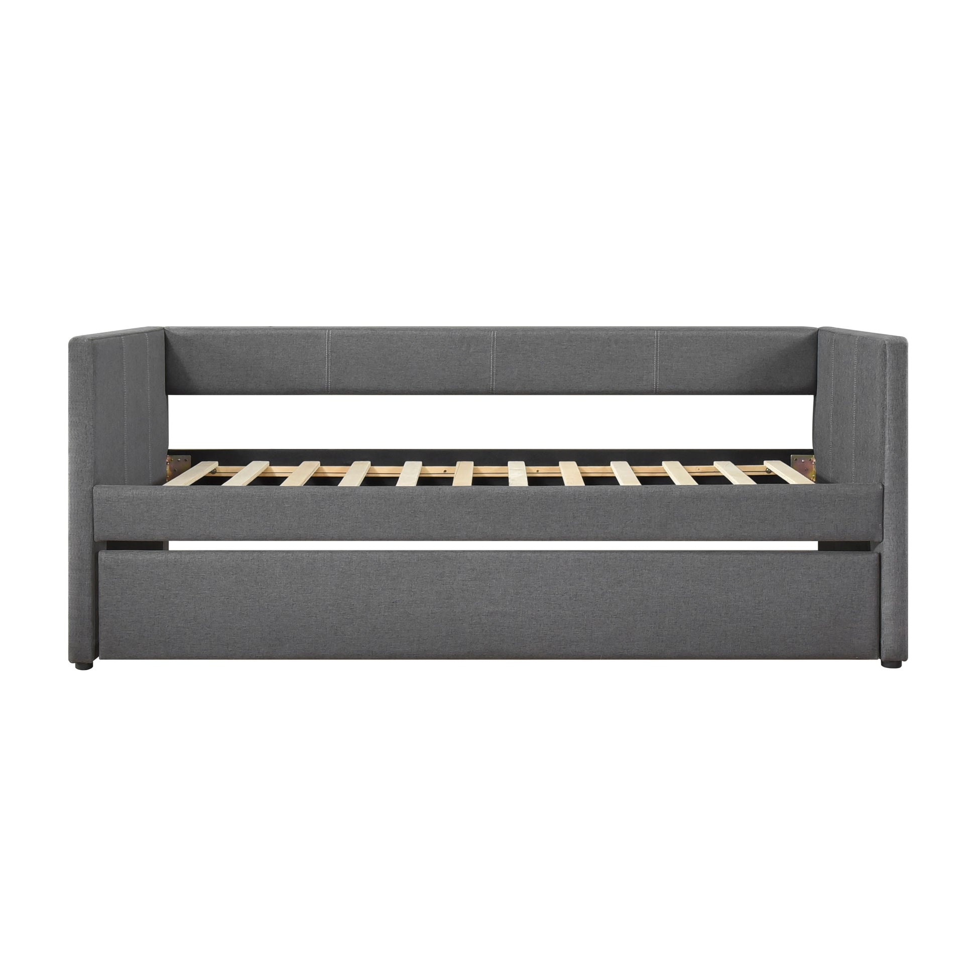 1Pc Daybed With Trundle Dark Gray Fabric Upholstery Wooden Frame Modern Home Furniture Box Spring Not Required Dark Gray Wood Primary Living Space Modern,Transitional Polyester Engineered Wood,Wood