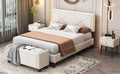 4 Pieces Bedroom Sets Queen Size Upholstered Bed Frame With Rivet Design,Nightstands And Tufted Storage Ottoman,Beige Box Spring Not Required Queen Beige 4 Piece Set Solid Wood Mdf