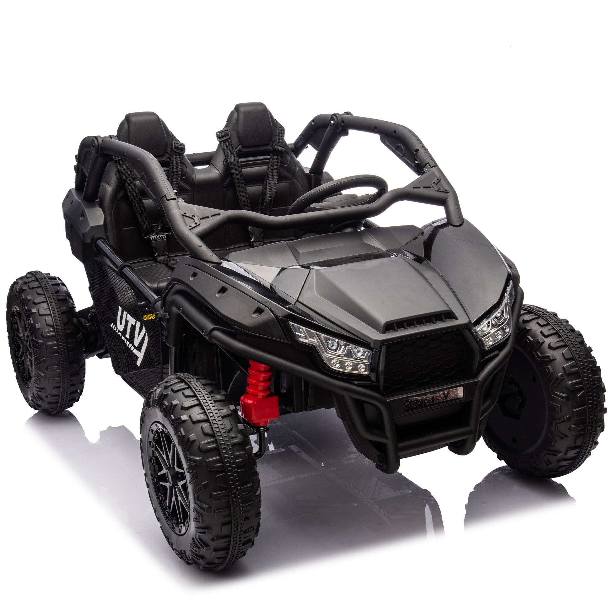 24V Two Seater Kids Ride On Utv W Parents Control,20In Seat Width,400W Super High Power,Four Wheel Suspension,Bluetooth,Mp3,Usb,Led Light,Horn,Rear Storage Space,Speeds 3.73 4.97Mph For Kids Aged 3 . Black 100 149 Lbs Polypropylene