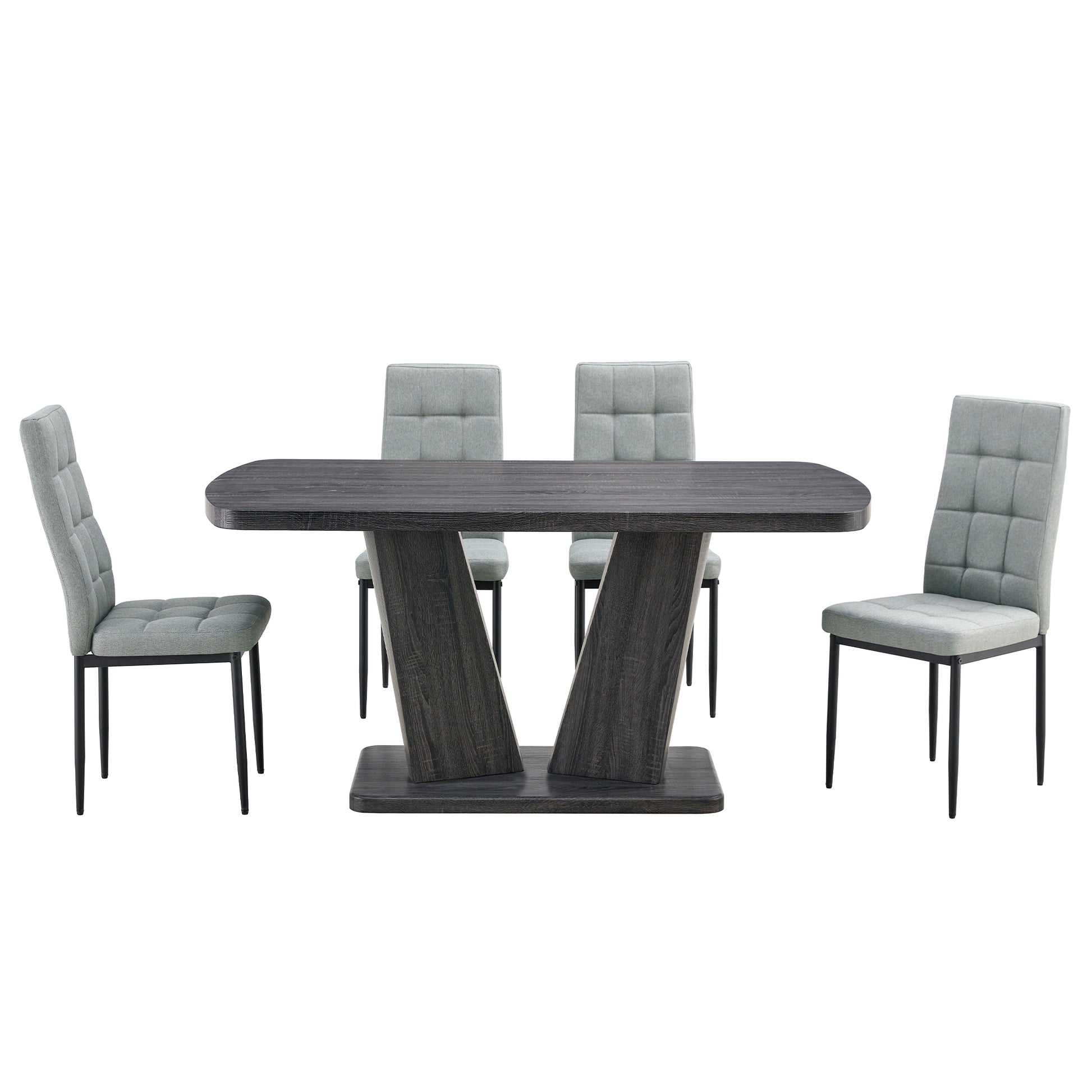 5 Piece Dining Table Set, 1.8" Thickness Tabletop And V Shaped Table Legs, 63 Inch Modern Kitchen Dining Table And Upholstered Dining Chairs For Kitchen Dining Room Table 4 Chairs Metal Gray Dining Room Classic,Mid Century Modern,Modern Rectangular Mdf