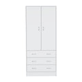 Taly Armoire With Double Doors, 3 Drawers, And Hanging Rod White White Particle Board