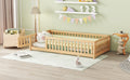 Twin Size Bed Floor Bed With Safety Guardrails And Door For Kids, Natural Old Sku: W158090686 Twin Natural Pine