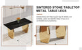 Modern Rectangular Table With 0.4 Inch Black Patterned Tabletop And Gold Legs, Suitable For Kitchen, Dining Room, And Living Room 63 Inches * 31.4 Inches * 30 Inches Gold Sintered Stone