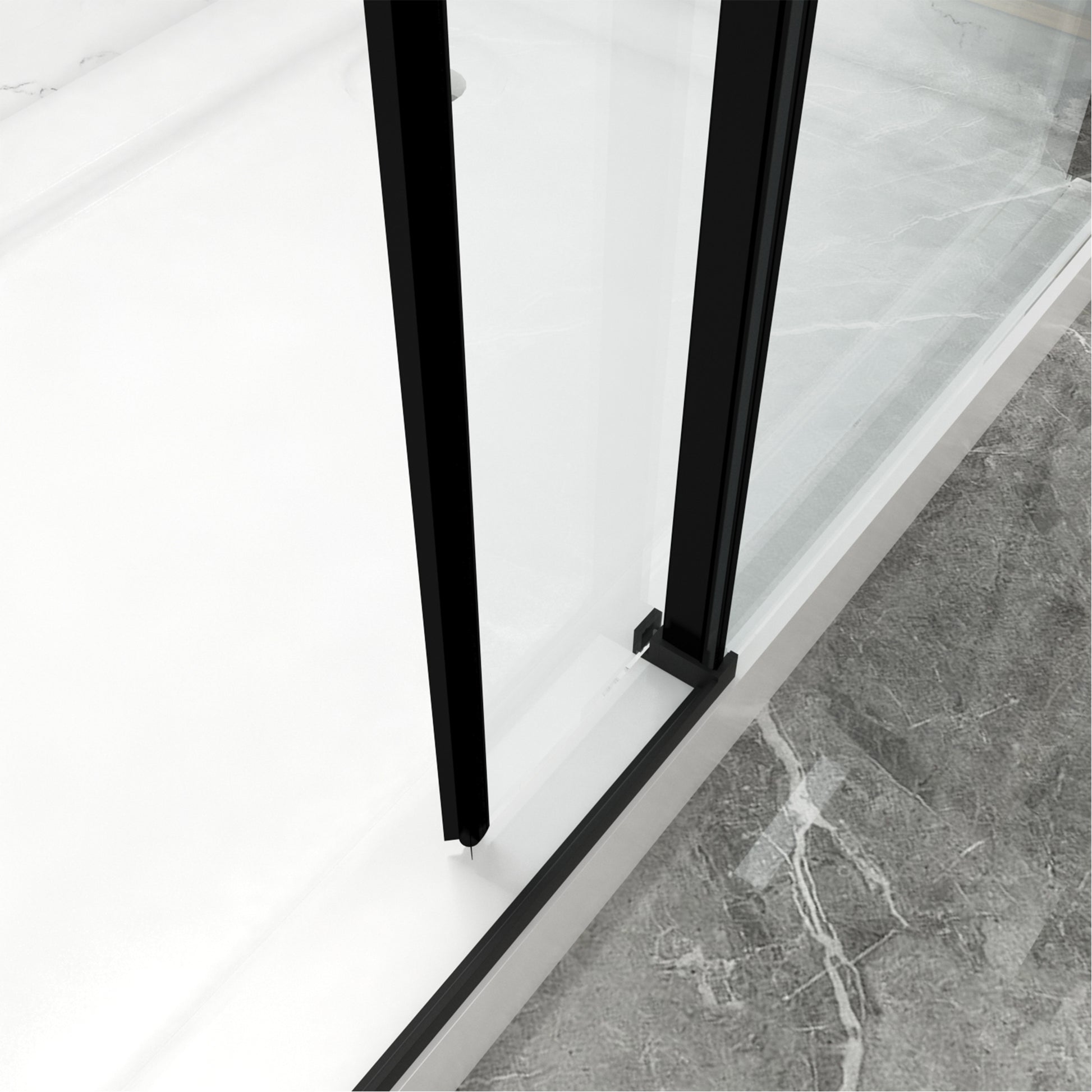 56" 60"W X 70"H Frameless , Sliding , With Premium 5 16" 8Mm Thick Tempered Glass Shower Enclosure,Double Side Easy Clean Coat,Matte Black Finished With Buffer Matt Black Bathroom American Design