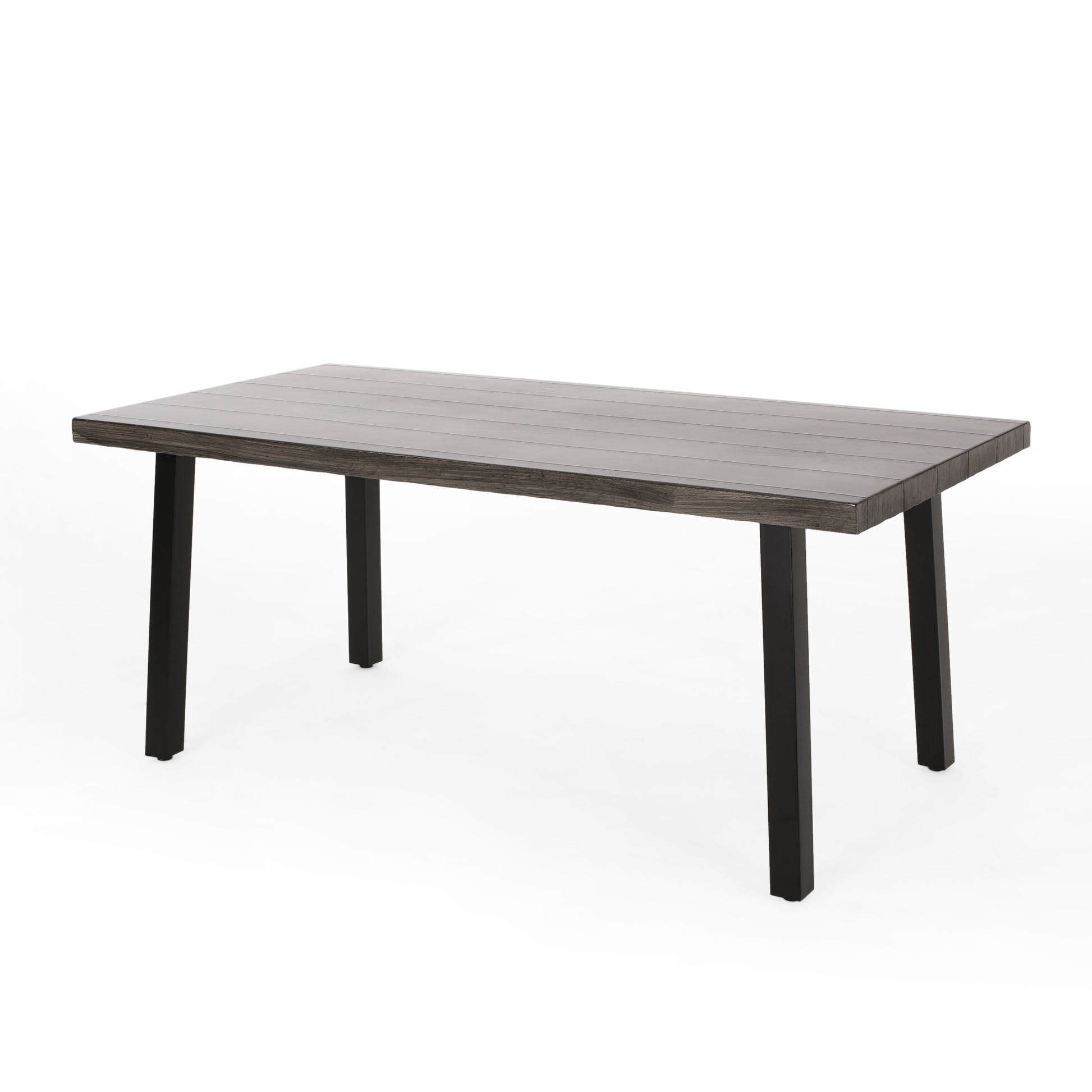 Outdoor Modern Industrial Aluminum Dining Table, Gray, Matte Black Grey Aluminium