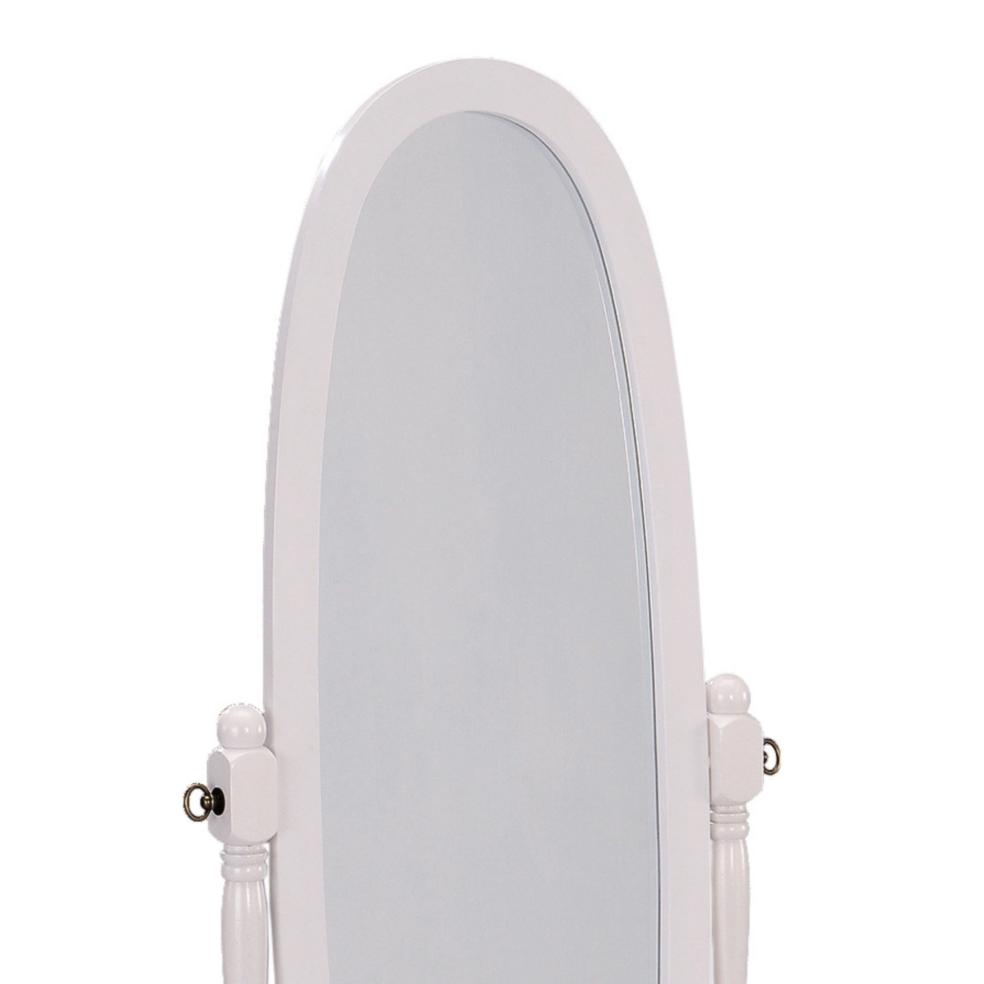 59.25" Tall Standing Wooden Floor Mirror With White Finish, Oval Shape White Wood