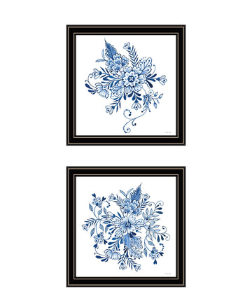 "Delph Designs Of Blue And White Florals" Framed Wall Art For Living Room, Wall Art Print For Home Decor, Bedroom Wall Art By Cindy Jacobs Multicolor Wood Paper