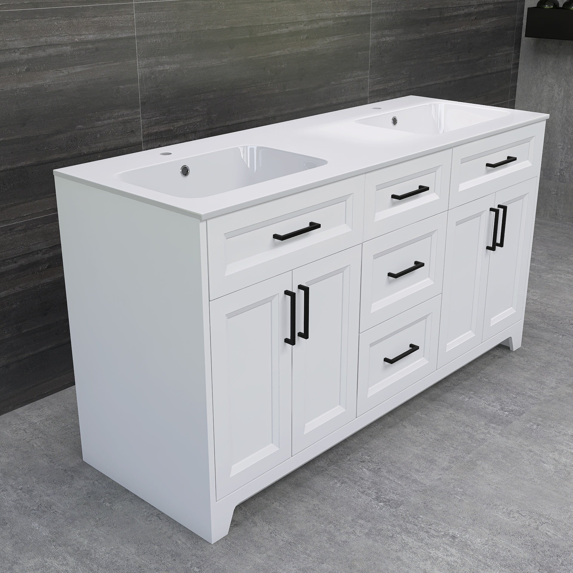 Solid Wood 60 Inch Bathroom Vanity With Double Sink Combo, Modern Vanity Cabinet With 4 Soft Closing Doors & 3 Full Extension Dovetail Drawers White 3 White 4 4 48 In & Above 32 To 35 In Soft Close Doors Bathroom Freestanding Luxury,Modern 20 25 Inches