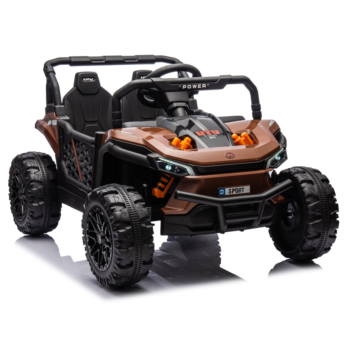 24V Kids Ride On Utv,Electric Toy For Kids W Parents Remote Control,Four Wheel Suspension,Low Start,Adjustable Speed,Multimedia Player,Early Education,Bluetooth,Rear Storage Space For Kids Aged 3 . Brown 50 99 Lbs Polypropylene