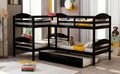 Twin L Shaped Bunk Bed With Trundle Espresso Old Sku:Lp000024Aap Espresso Solid Wood