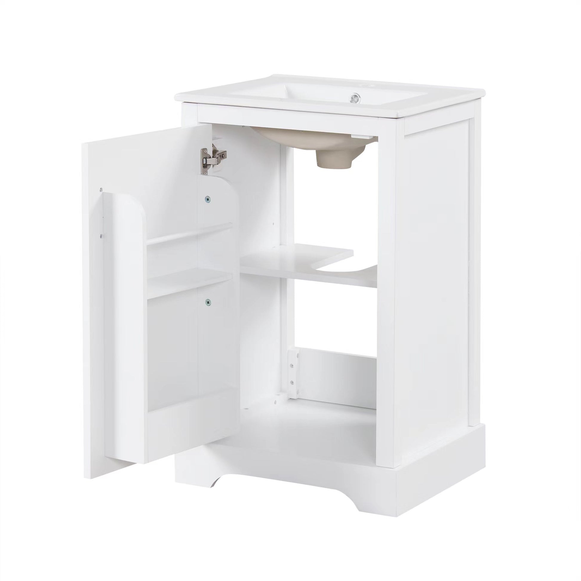 20" Bathroom Vanity With Sink, Bathroom Cabinet With Soft Closing Door, Storage Rack And Adjustable Shelve, White White Mdf