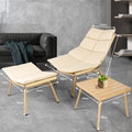Chaise Lounge Chair With Table For Outdoor Indoor Wood Color Alloy Frame 380Lbs Capacity With Cushion Recliner For Camping Gaming Lunch Break Garden Party Sunbathing Gold Brown Rattan Metal