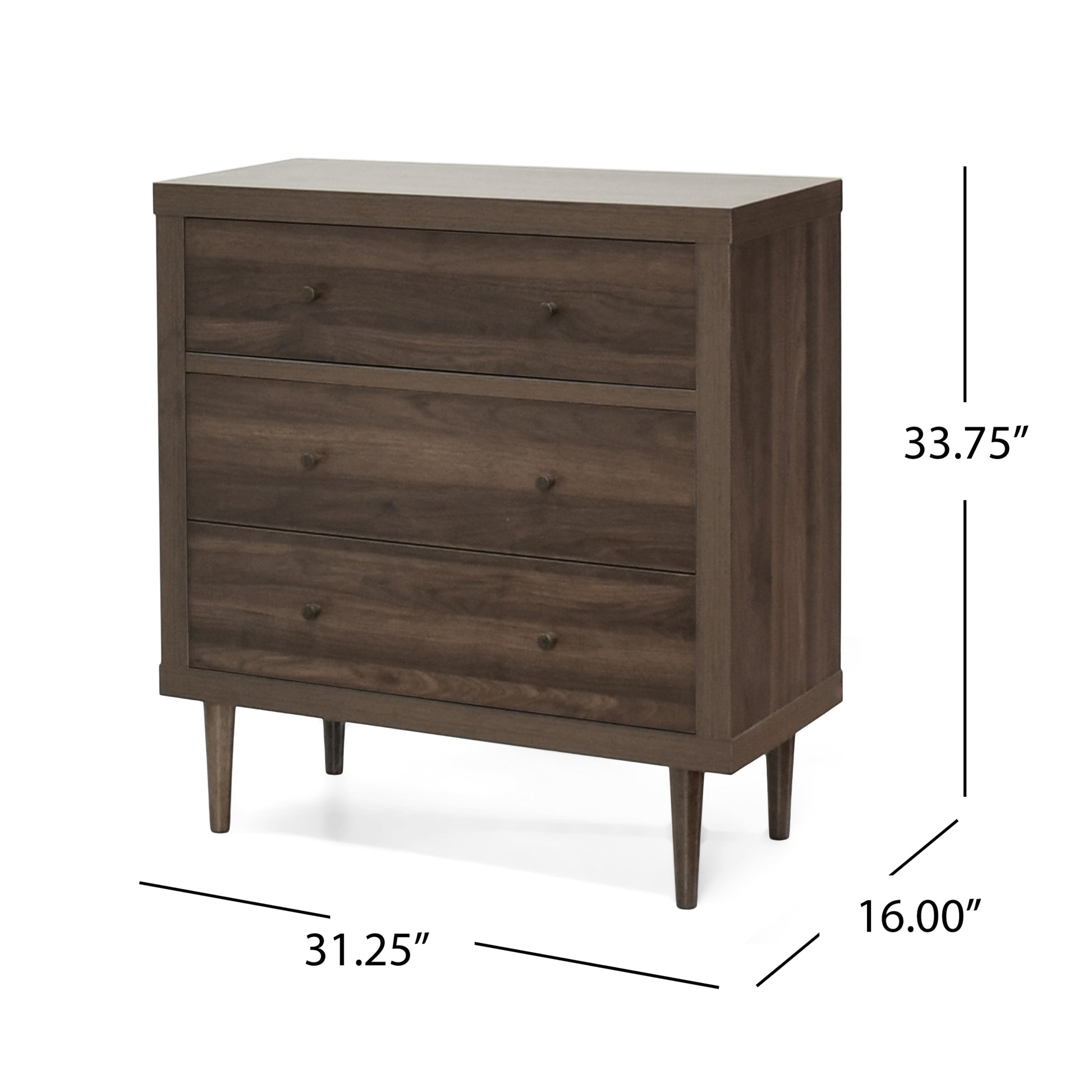 Nordic 3 Drawer Chest Walnut Mdf