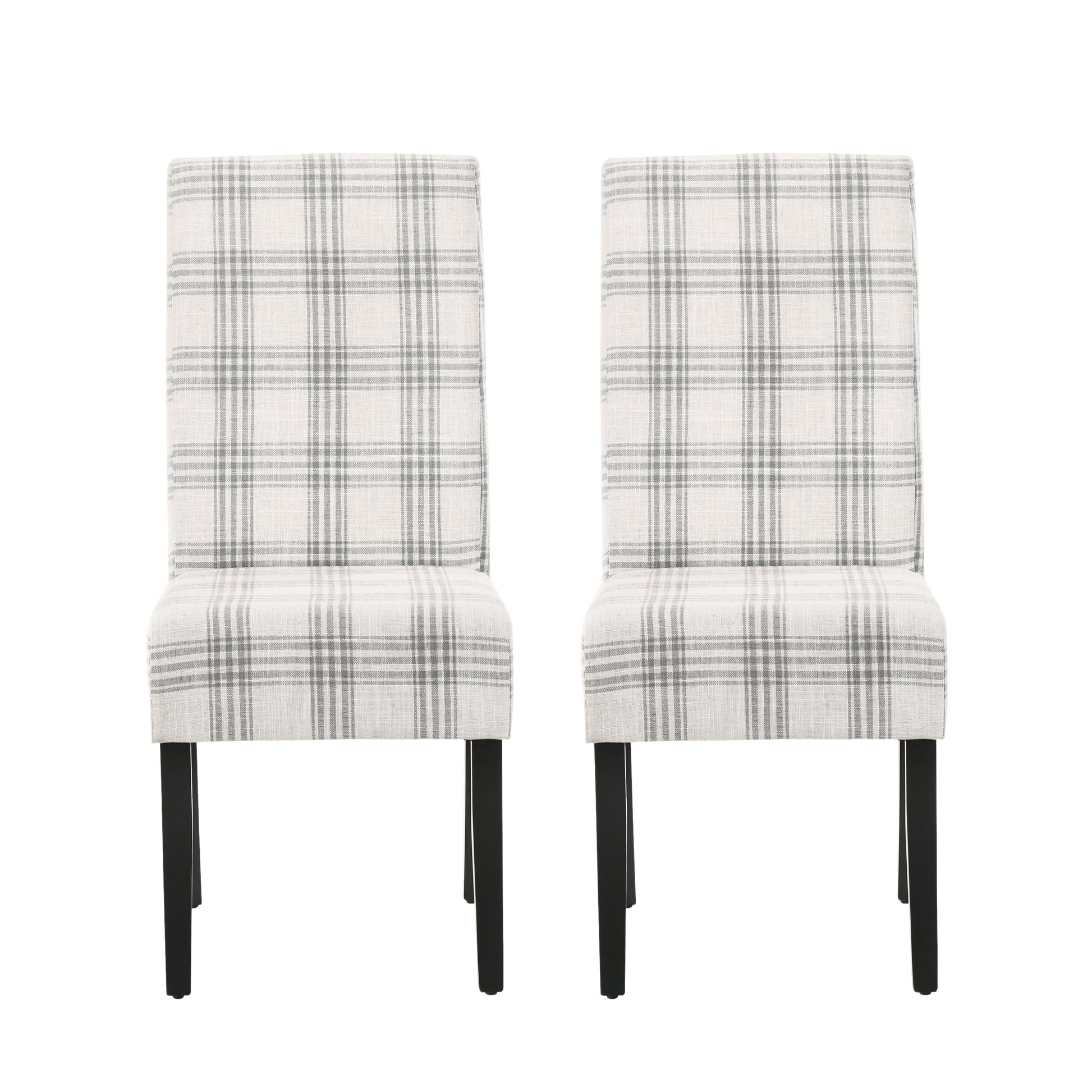 Dining Chair Grey Plaid Fabric