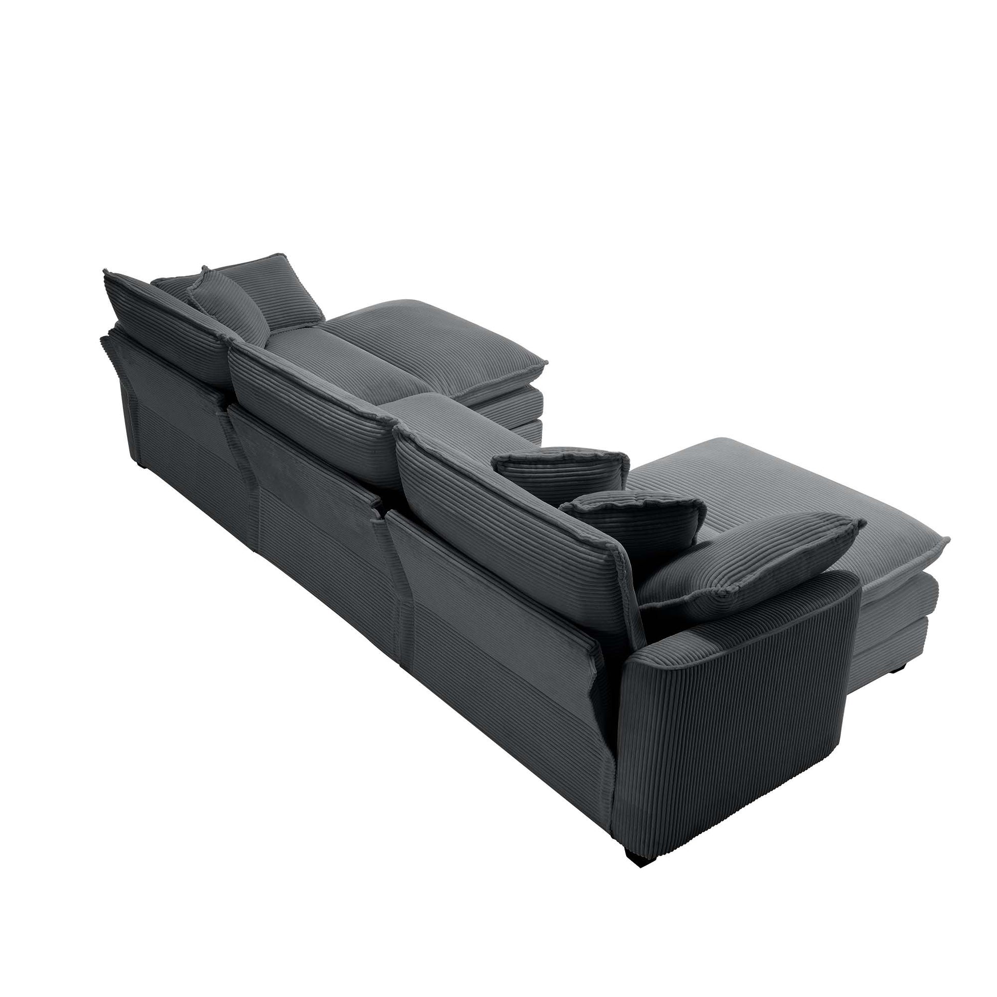 Oversized Modular Cushion Sofa, Portable Ottoman, L Shaped Corner Low Back Deep Seating Spacious Sofa Set And Sofa Bed For Home Apartment Living Room Set, Grey Corduroy Grey Corduroy 3 Seat