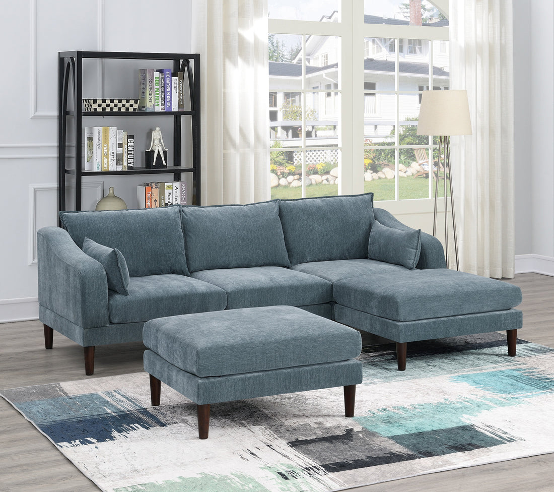 Contemporary 5Pcs Modular Sectional Set One Arm Chairs Armless Chair Ottoman L Shaped Sectional Mineral Morgan Fabric Grayish Primary Living Space Cushion Back Classic,Contemporary,Modern Modular