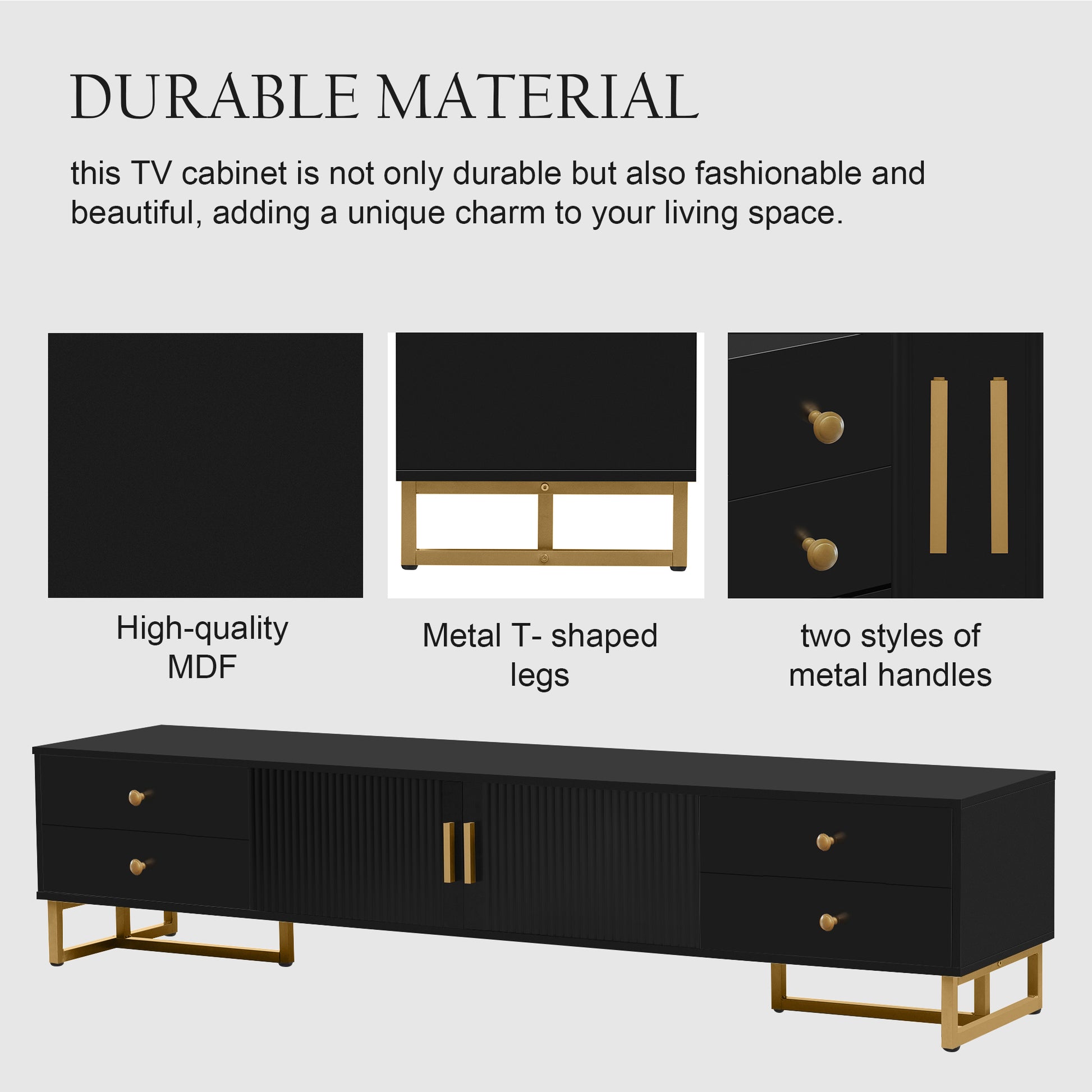 Tv Stand For 65 Inch Tv, Entertainment Center Tv Media Console Table, Modern Tv Stand With Storage, Tv Console Cabinet Furniture For Living Room Black 70 79 Inches Mdf