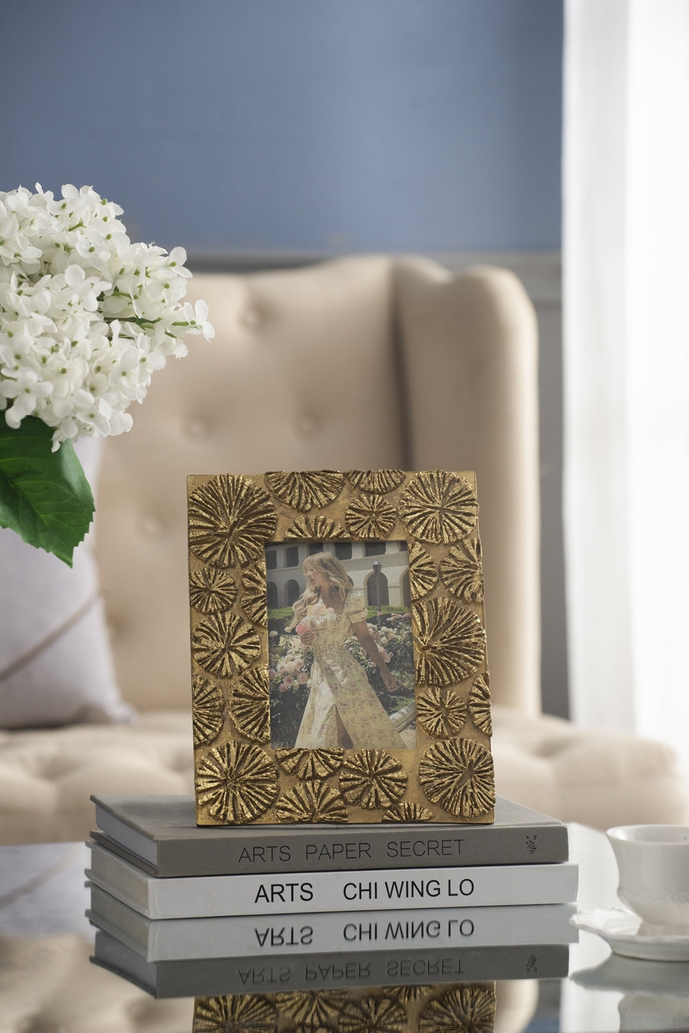 Set Of 2, 7.5X9.5" Photo Frame, 4X6" Opening Gold Antique,Art Deco,Luxury,Retro,Vintage Resin