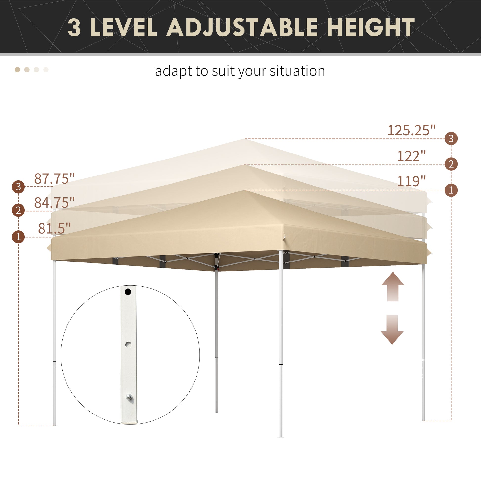 Outsunny 13' X 13' Pop Up Canopy Tent, Instant Sun Shelter, Tents For Parties, Height Adjustable, With Wheeled Carry Bag For Outdoor, Garden, Patio, Parties, Beige Beige Steel