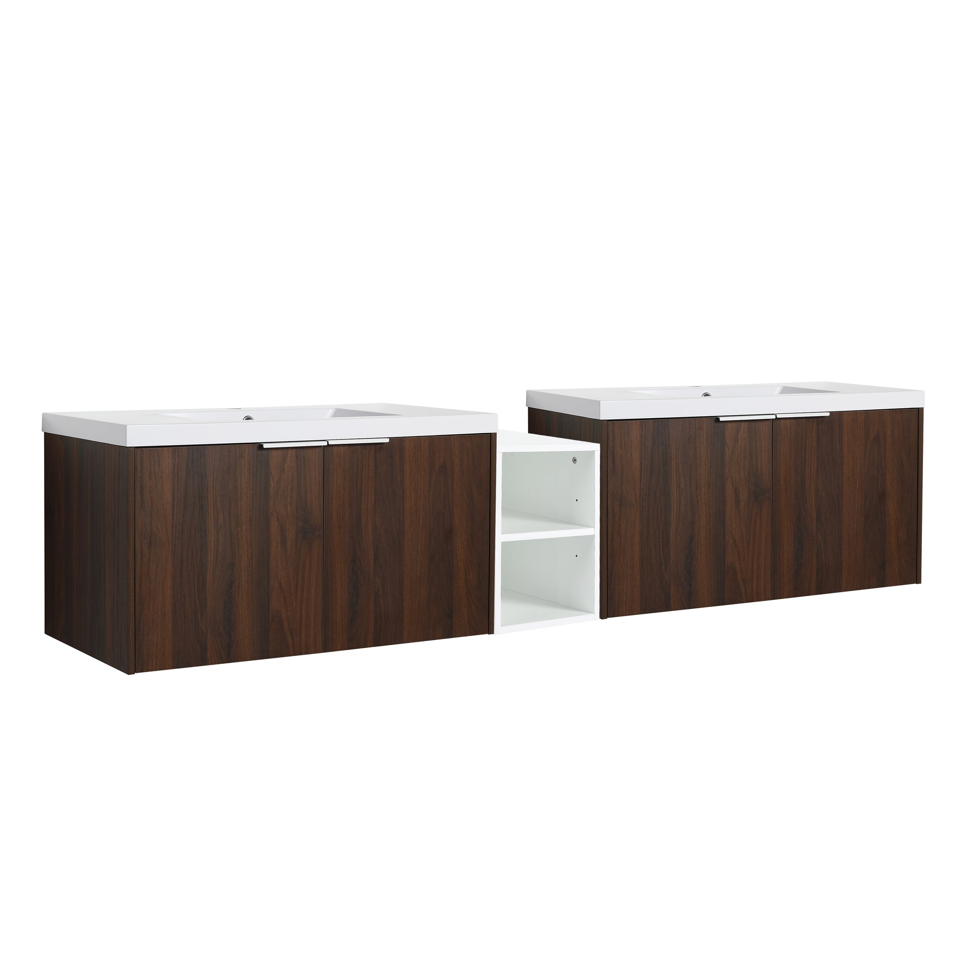 84 Inch Soft Close Doors Bathroom Vanity With Sink, A Small Storage Shelves, 36" And 12" Combination Cabinet, Kd Packing California Walnut 4 1 Bathroom Wall Mounted Modern Plywood