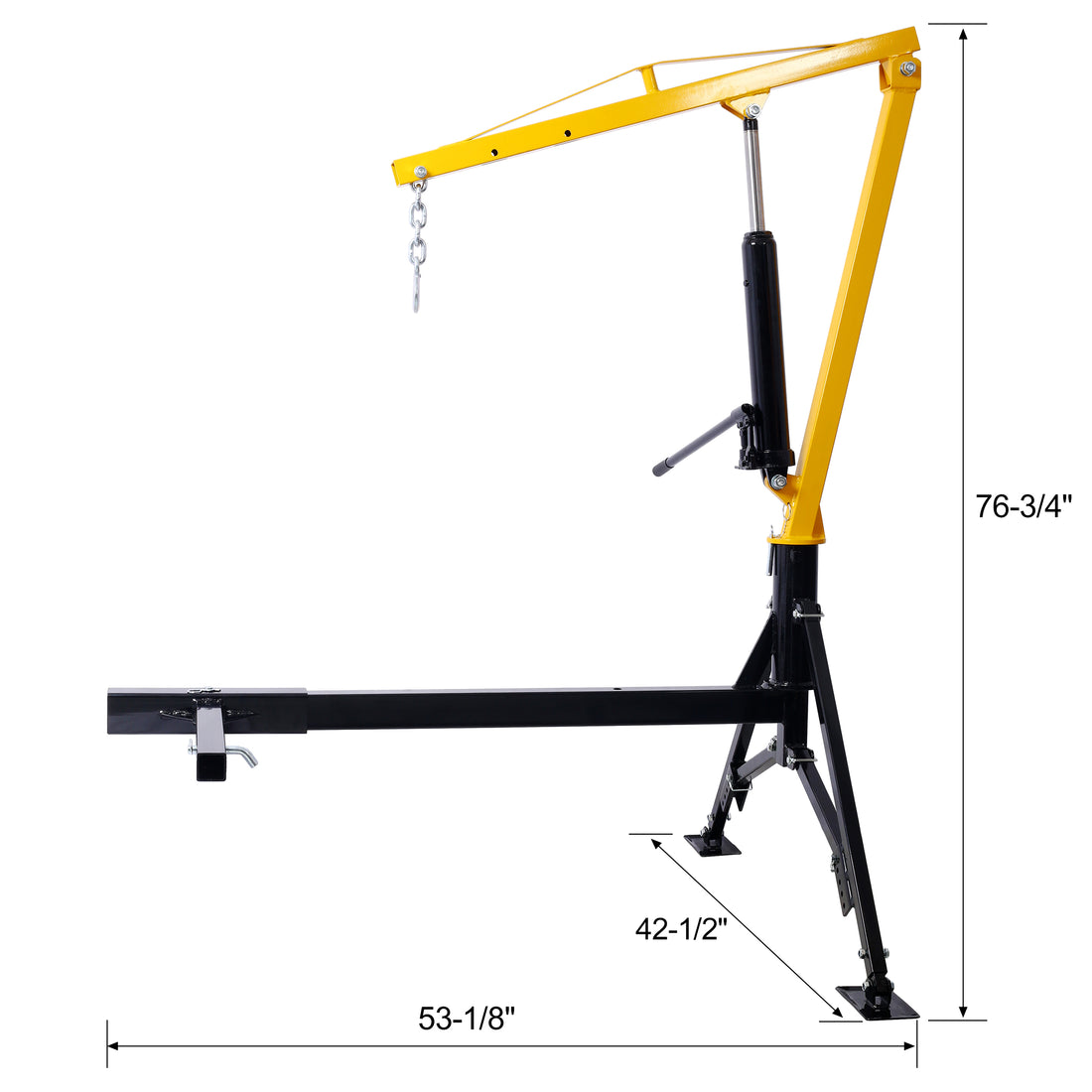 Receiver Hitch Mounted Hydraulic Swivel Pickup Truck Crane 1000 Lbs. Capacity With 3 Boom Capacities Of 500 Lbs, 750 Lbs And 1000 Lbs. Yellow Steel