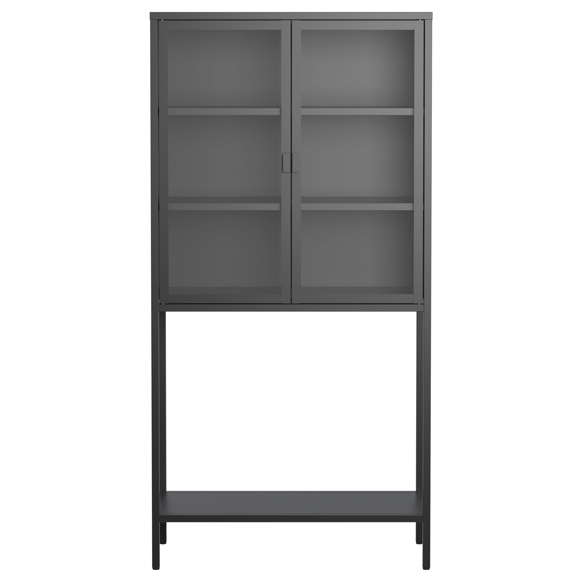 59"H Heavy Duty Metal Storage Cabinet,Sideboards & Buffet,Display Storage Cabinet With Glass Doors And 2 Adjustable Shelves, Tall Bookcase Modern Bookshelf Cabinet For Home Office, Living Room Black Primary Living Space Modern Metal Metal