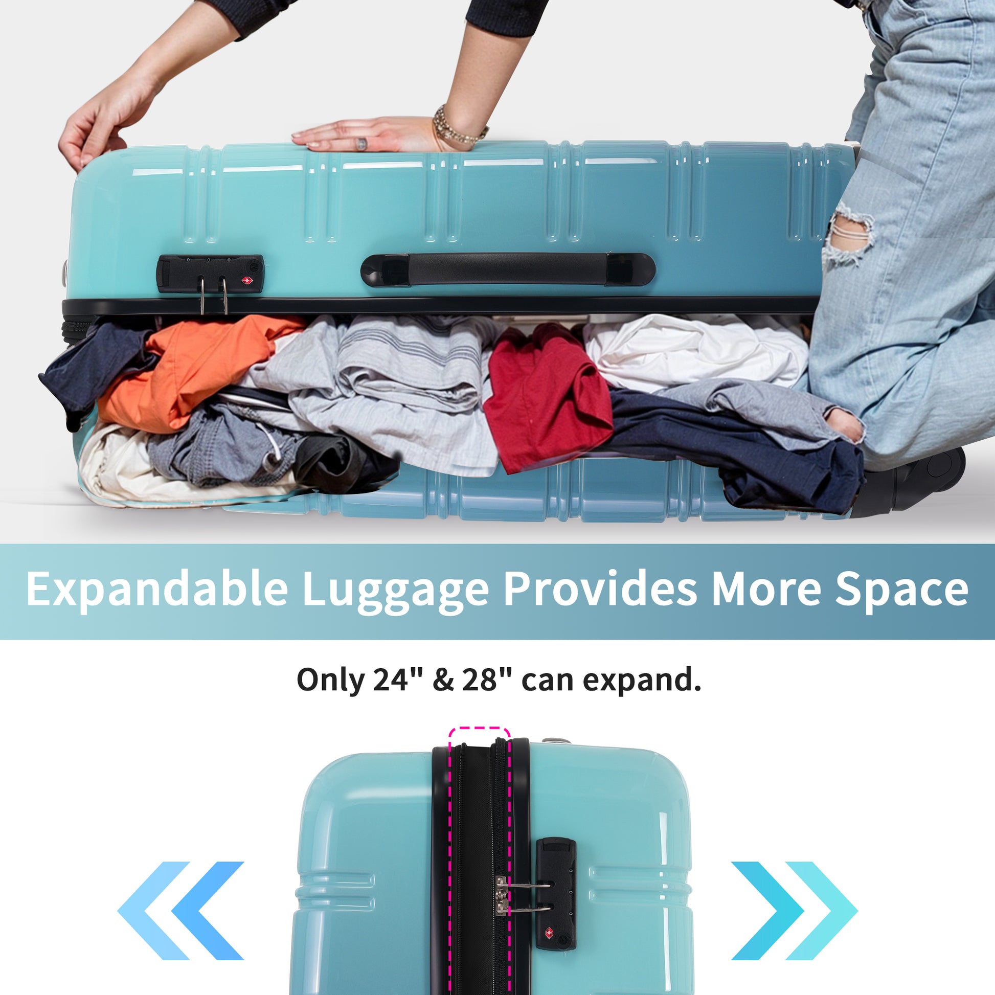 Hardshell Luggage Sets 3 Piece Gradient Color Expandable Suitcase With Spinner Wheels And Tsa Lock Lightweight 20" 24" 28" Available,Gradient Blue Blue Multi Pc