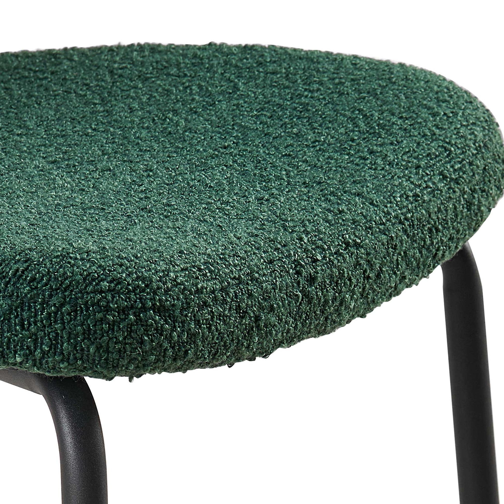 Dark Green Boucle Fabric Dining Chairs Set Of 4,Modern Dining Room Chairs With Black Metal Legs, Armless Kitchen Chair For Dining Room, Living Room Metal Plaid Dark Green Dining Room Powder Coated Foam Dry Clean Modern Dining Chairs Solid Back Foam