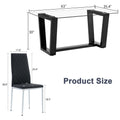 Table And Chair Set.A Rectangular Dining Table Features With Tempered Glass Top And Sleek Black Mdf Stand.Paried With 4 Pu Chairs With Checkered Armless High Back And Electroplated Metal Legs. Black,Transparent Seats 4 Mdf Glass