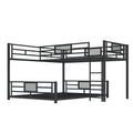 L Shaped Metal Twin Over Full Size Bunk Bed, Black Box Spring Not Required Black Metal Metal