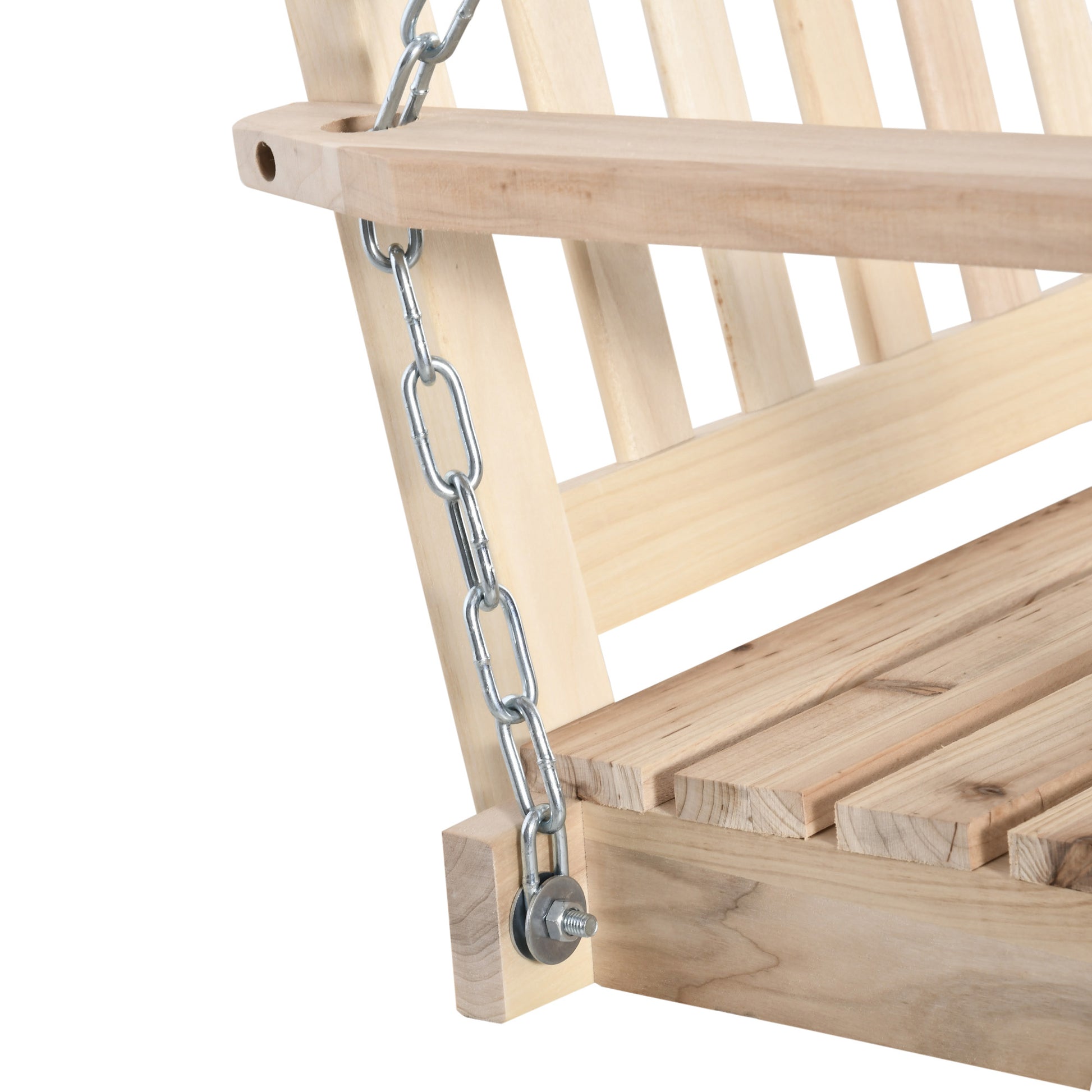 Outsunny 2 Seater Hanging Porch Swing Outdoor Patio Swing Chair Seat With Slatted Build And Chains, 440Lbs Weight Capacity, Natural Natural Wood