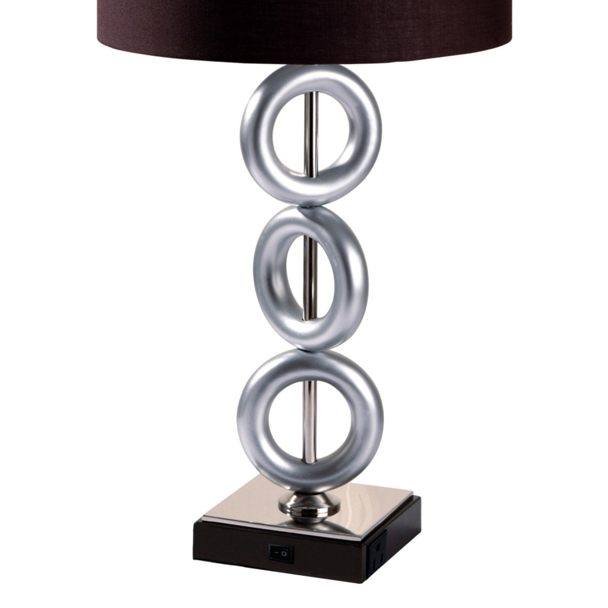 29" Tall Metal Table Lamp With Silver Finish, Ring Style, Espresso Round Shade Multicolor Metal