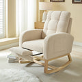 Modern Accent Rocking Chair Rocking Chair With Solid Wood Legs, Adjustable Footrest,Comfy Armchair With Side Pocket, Living Room Lounge Arm Chair With High Backrest Beige,Teddy Beige Polyester Blend