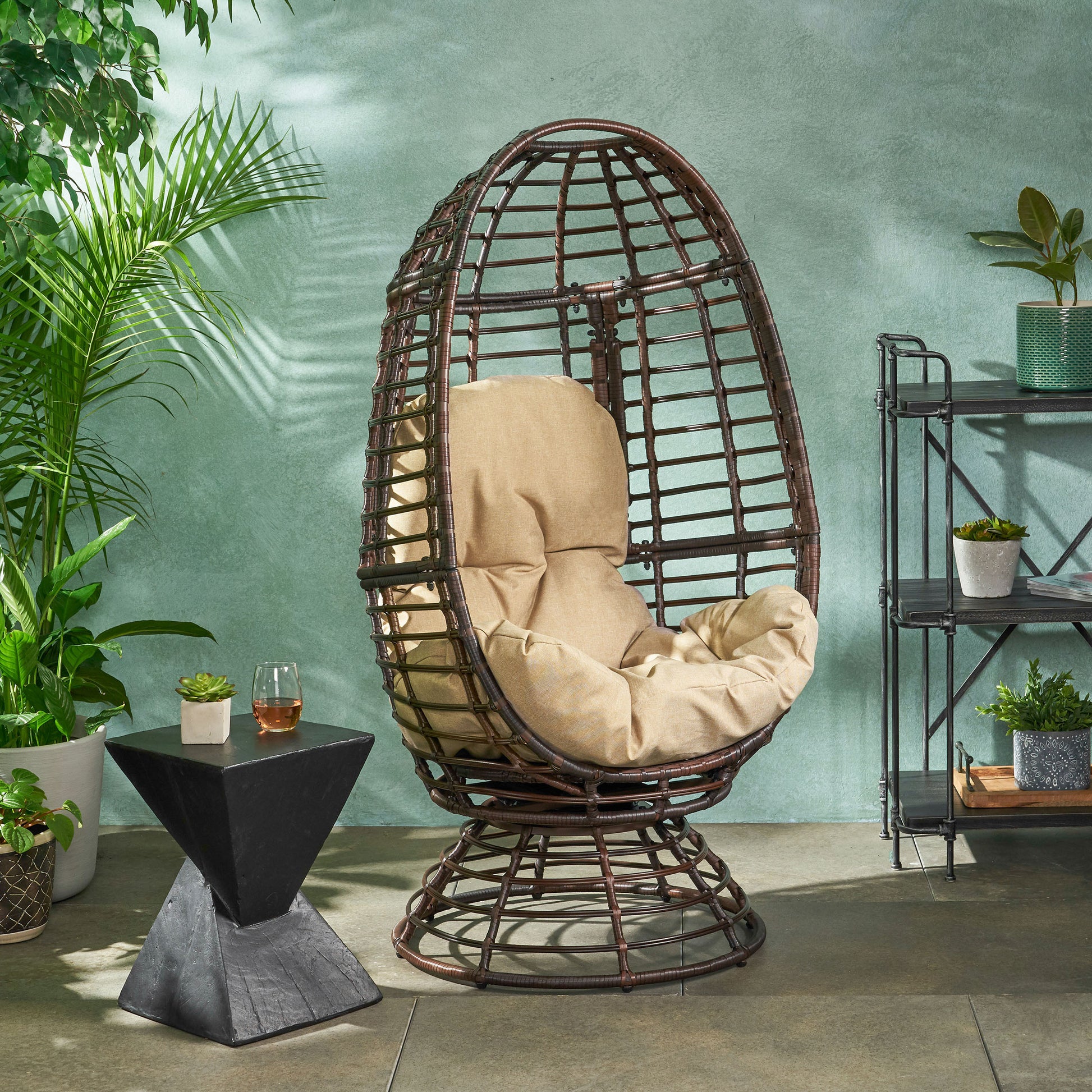 Robertson Swivel Patio Egg Chair Black Fabric