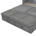 Queen Size Murphy Bed With Usb Ports, Large Drawers And Metal Handles, Antique Grey Queen Gray Solid Wood Mdf