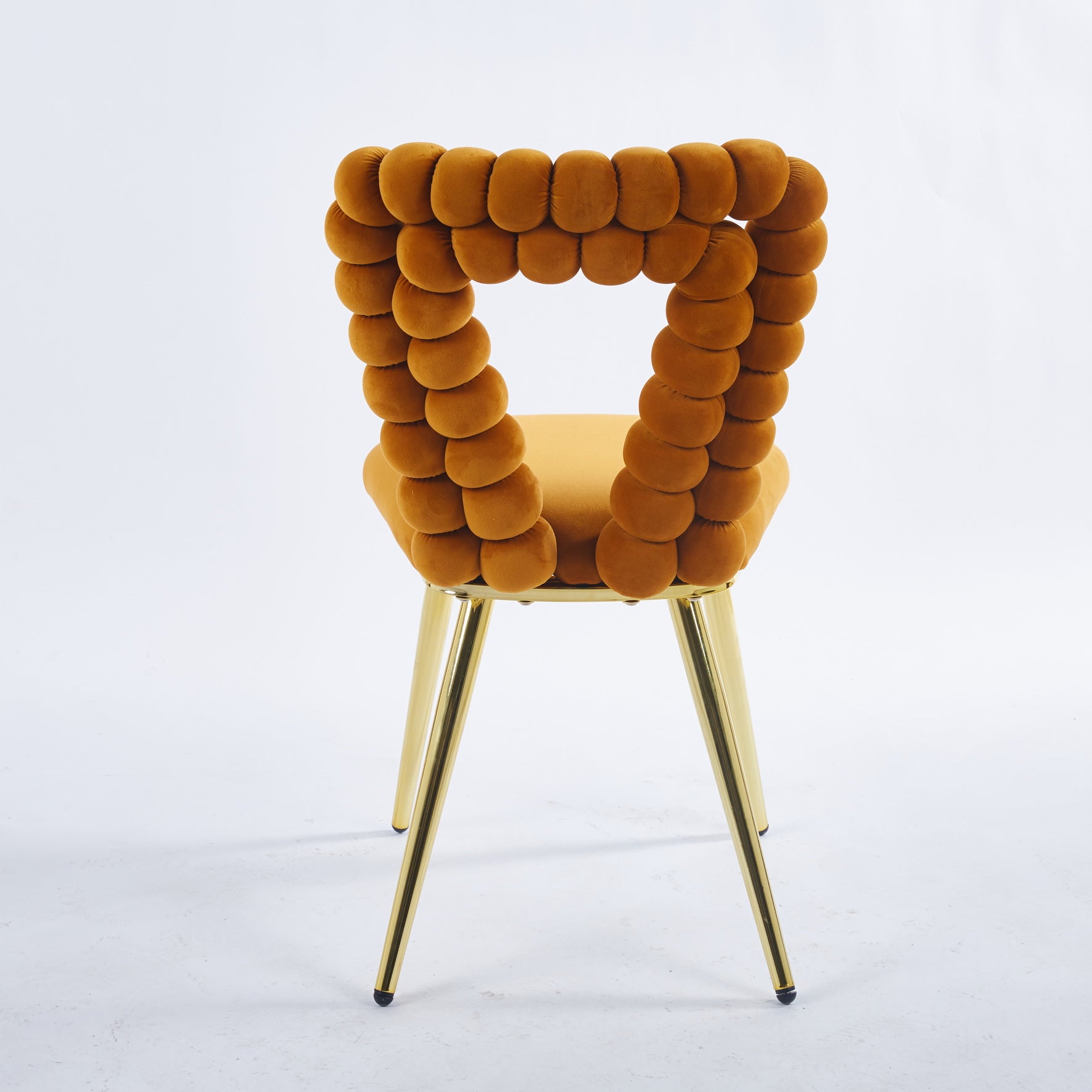 Orange And Gold Modern Chair Set Of 2 With Iron Tube Legs, Soft Cushions And Comfortable Backrest, Suitable For Dining Room, Living Room, Cafe,Hairball Back Orange Fabric