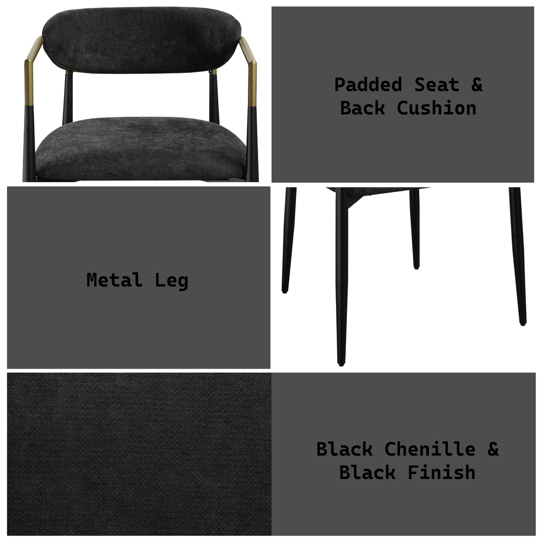 Jaramillo Black Chenille & Black Finish Side Chair Set Of 2 Black Chenille