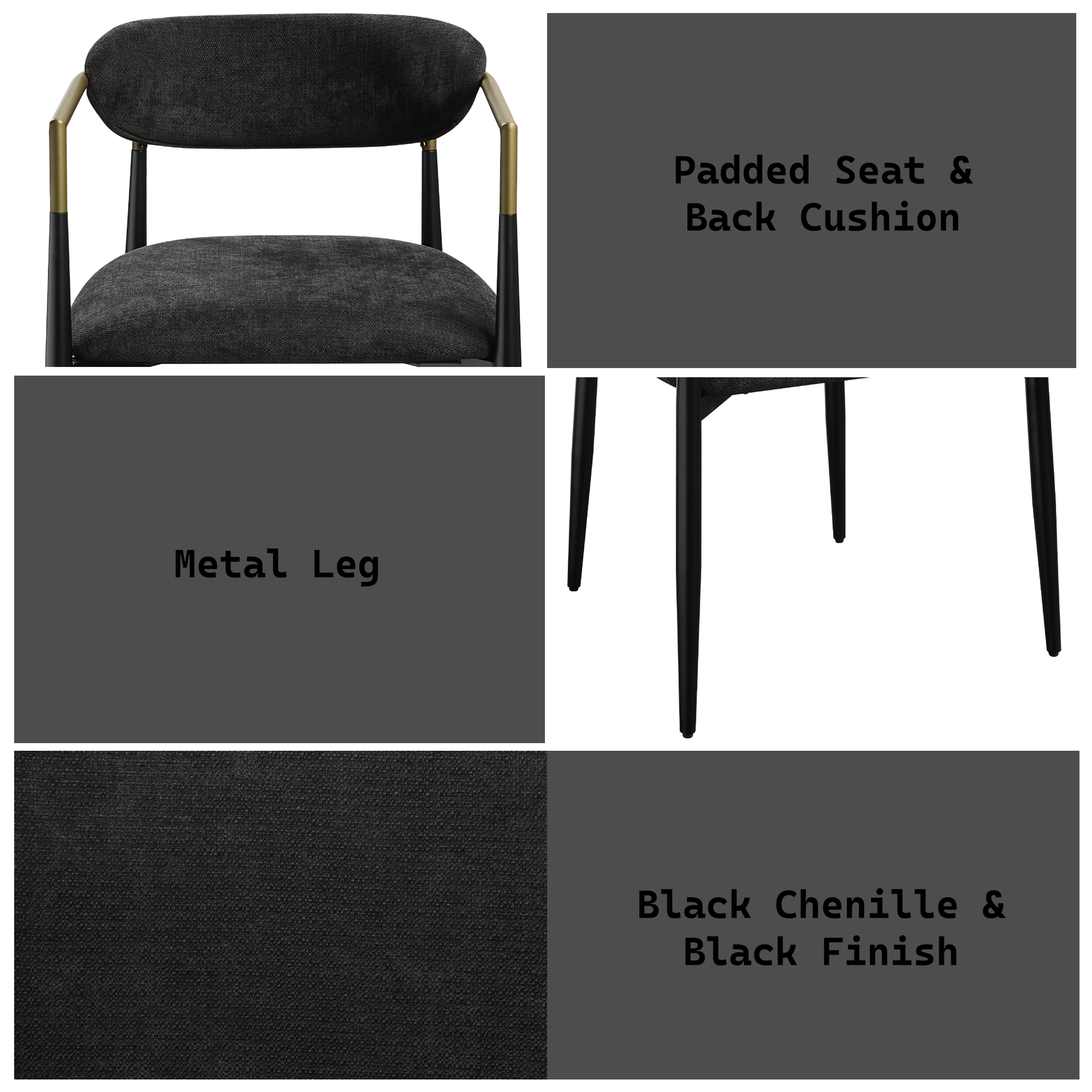 Jaramillo Black Chenille & Black Finish Side Chair Set Of 2 Black Chenille