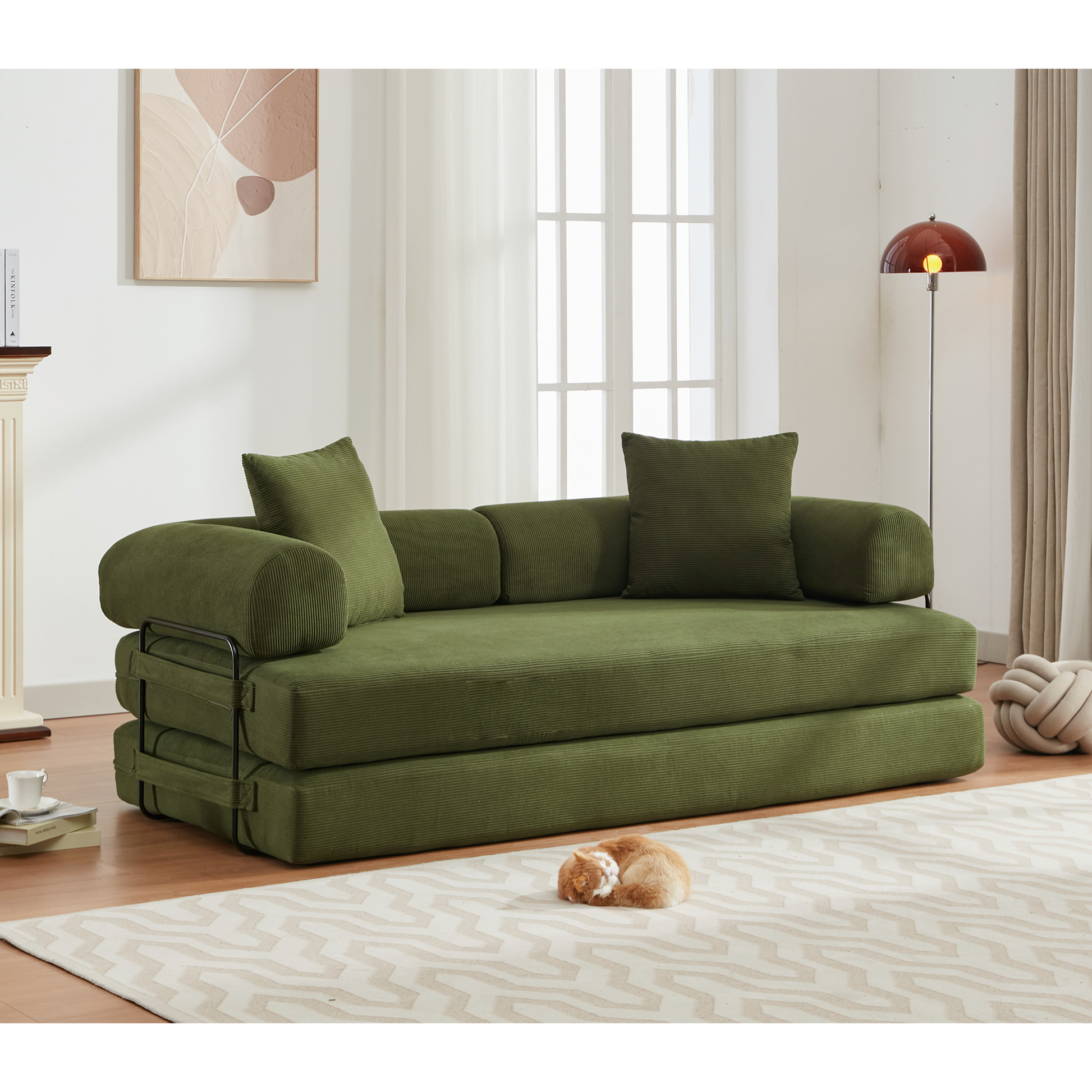 Arrived 78.5" Folding Convertible Out Sleeper Sofa Bed,4 In 1 Diy Combination Convertible Sofa, 3 Seat, Folding Sleeper Sofa, King Sizebedroom,Apartment,Corduroy,Green Green Polyester Primary Living