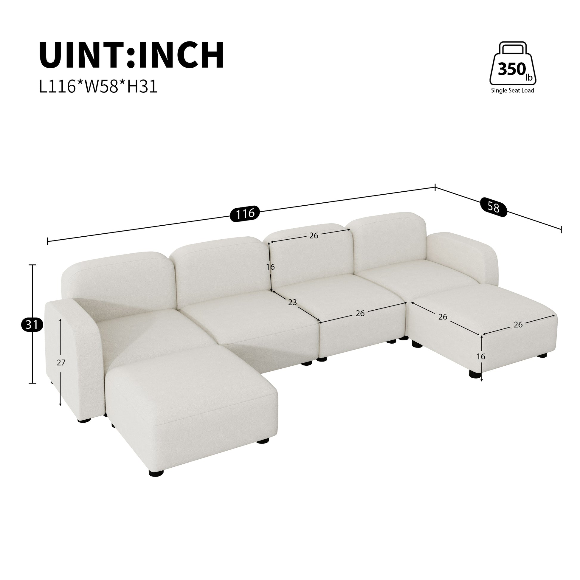 116*58" Velvet Modular Sectional Sofa,U Shaped Reversible Couch Set,Free Combination,6 Seat Sleeper Cloud Sofa Bed With Ottoman,Convertible Oversized Indoor Furniture Pieces For Living Room,Beige Beige Velvet 6 Seat