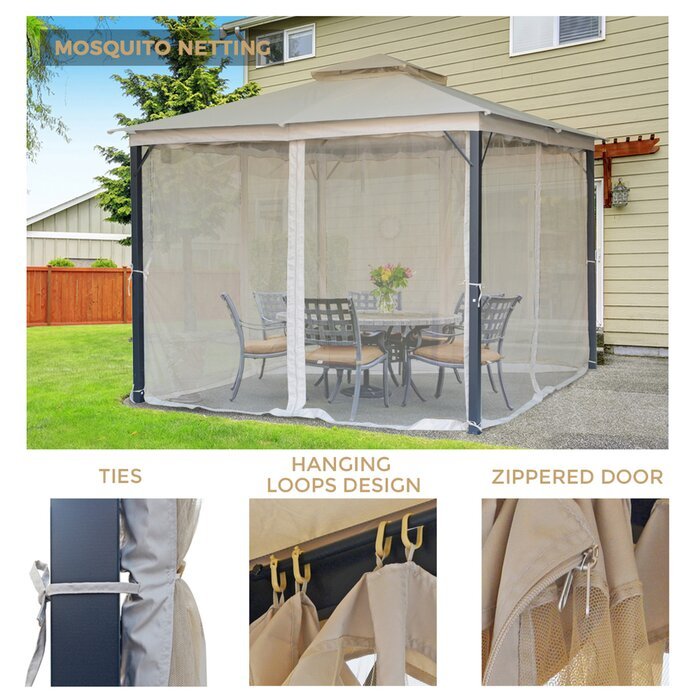 10X10Ft Softtop Metal Gazebo With Mosquito Net&Sunshade Curtains,Sturdy Heavy Duty Double Roof Canopy,Galvanized Steel Design Outdoor Tent,Suitable For Gardens,Patio,Backyard Beige Light Natural Square No Foundation Needed None Garden & Outdoor Art Deco