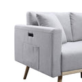 Mico 75 Inch Modern Sofa, Usb Charging Ports And Side Pocket, Light Gray Gray Solid Wood 3 Seat