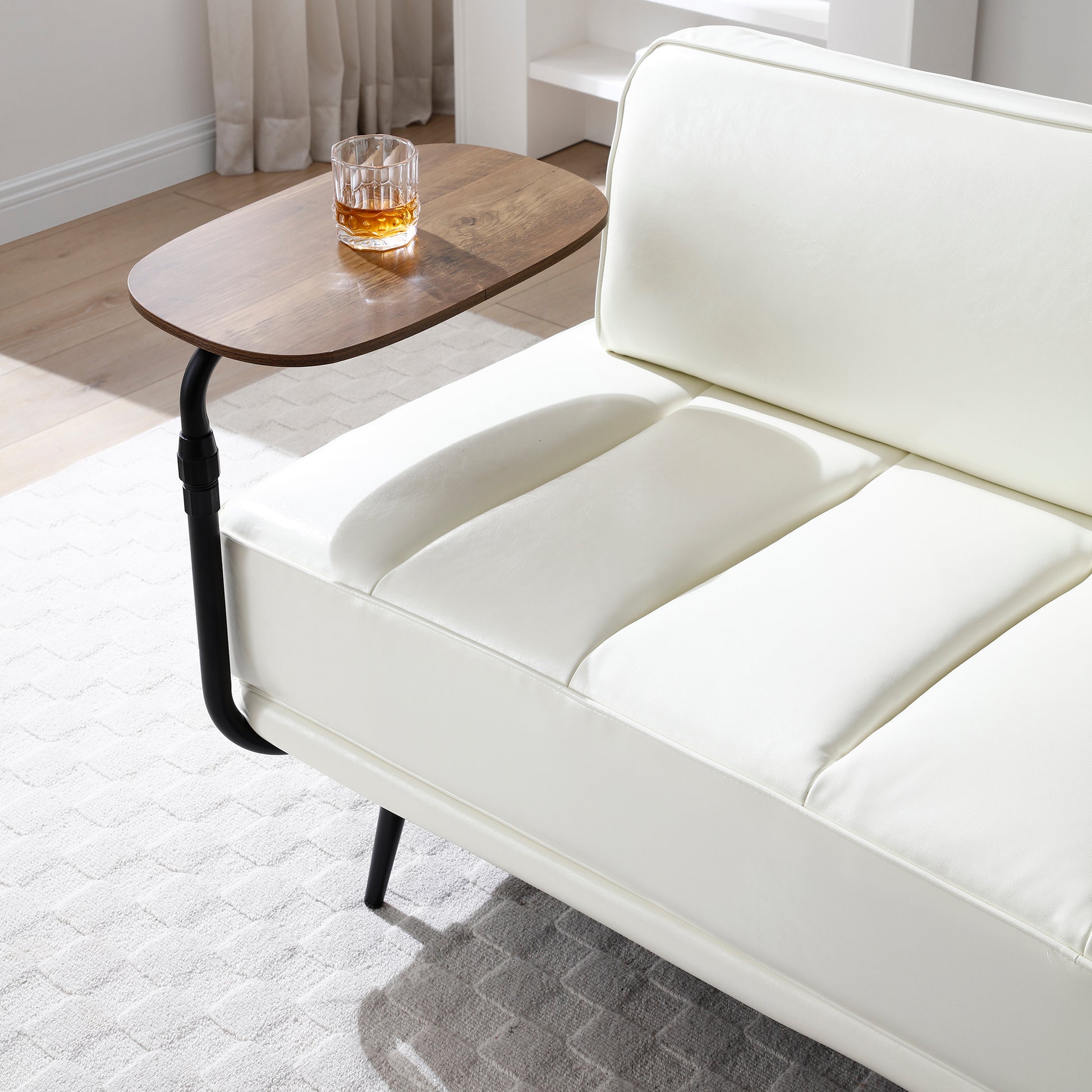 55"Inch Width Modern End Of Bed Bench,Beige Faux Leather Upholstered With Side Table, 360 Degree Swivel Tray Couch,Entryway Ottoman,Window Bench With Metal Legs For Bedroom, Living Room Beige Faux Leather Wood Primary Living Space Modern Foam Pu Leather