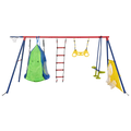 Xns092 Rinbow Colour Interesting Four Function Swingset With Net Swing And Face To Face Metal Plastic Safe Swing Seat 550Lbs For Outdoor Playground For Age 3 Blue Green Steel
