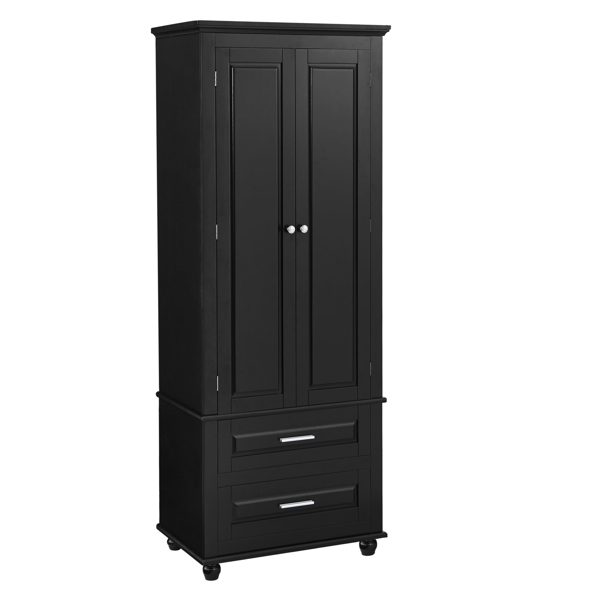 Tall Storage Cabinet With Two Drawers For Bathroom Office, Black Black Mdf