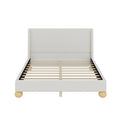 Modern Boucle Upholstered Platform Bed With Wingback Headboard And Round Wooden Legs, Beige,Queen Size Box Spring Not Required Queen Beige Wood Bedroom Modern Bed Frame Boucle Wood