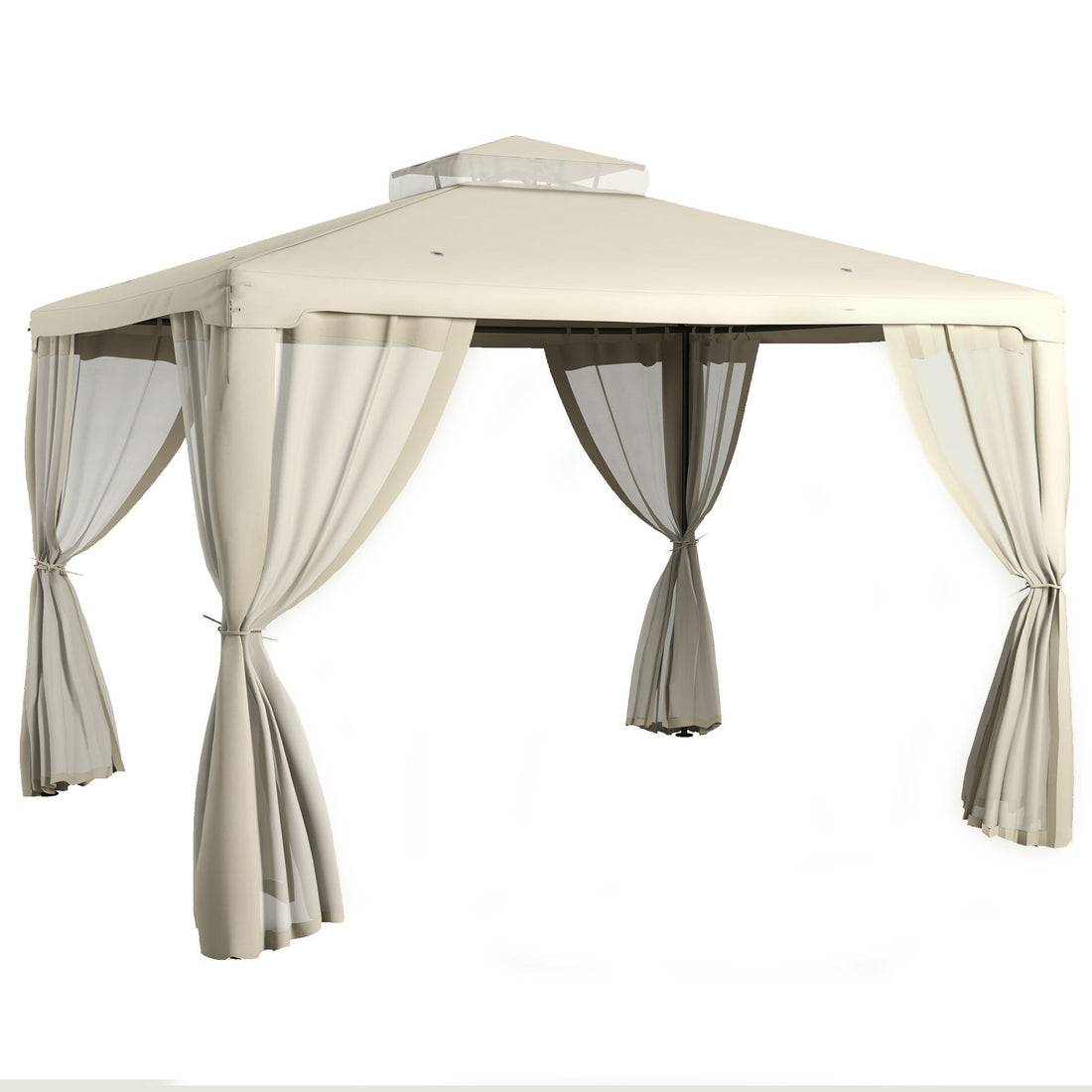 Outsunny 9.6' X 11.6' Patio Gazebo, Outdoor Canopy Shelter With 2 Tier Roof And Netting, Steel Frame For Garden, Lawn, Backyard, And Deck, Cream White Cream White Polyester